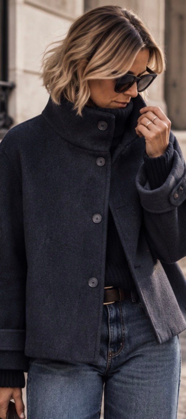 Manteau col montant-  MAUREEN - Marine