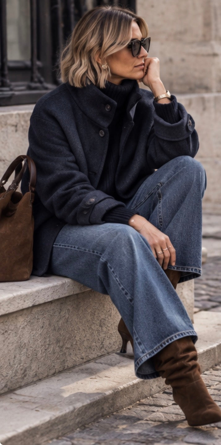 Manteau col montant-  MAUREEN - Marine