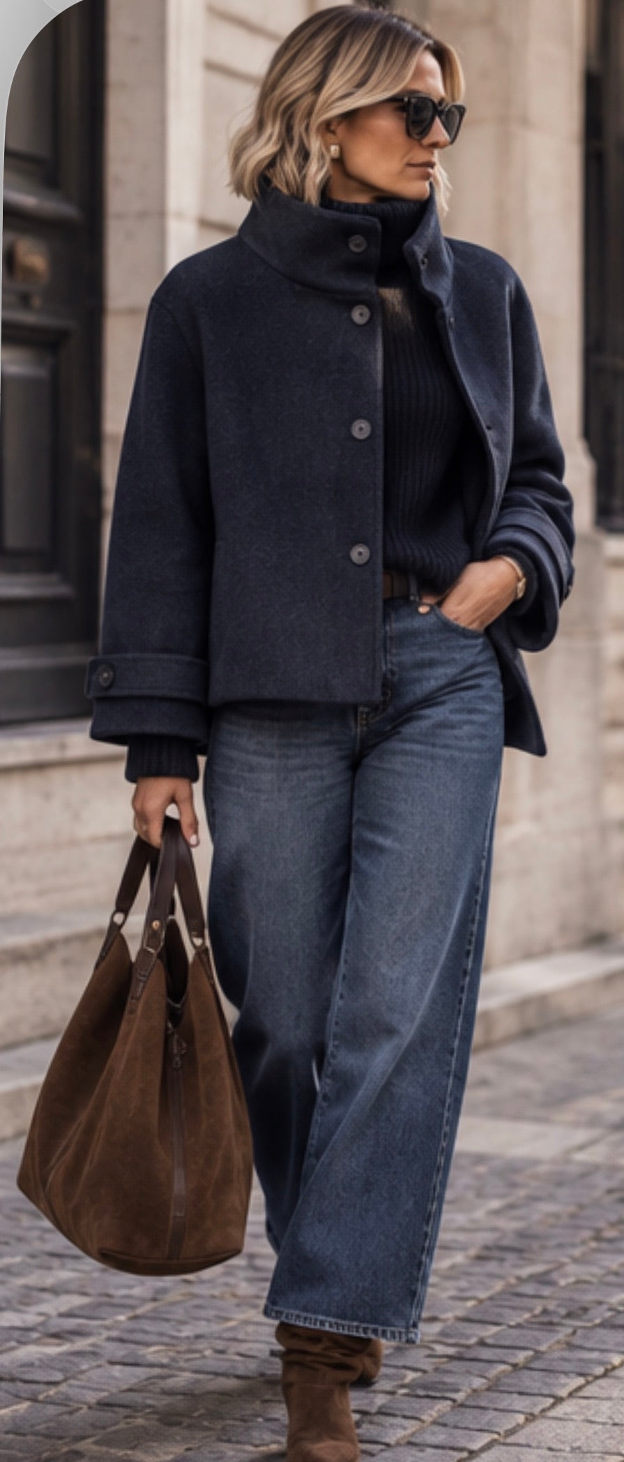 Manteau col montant-  MAUREEN - Marine