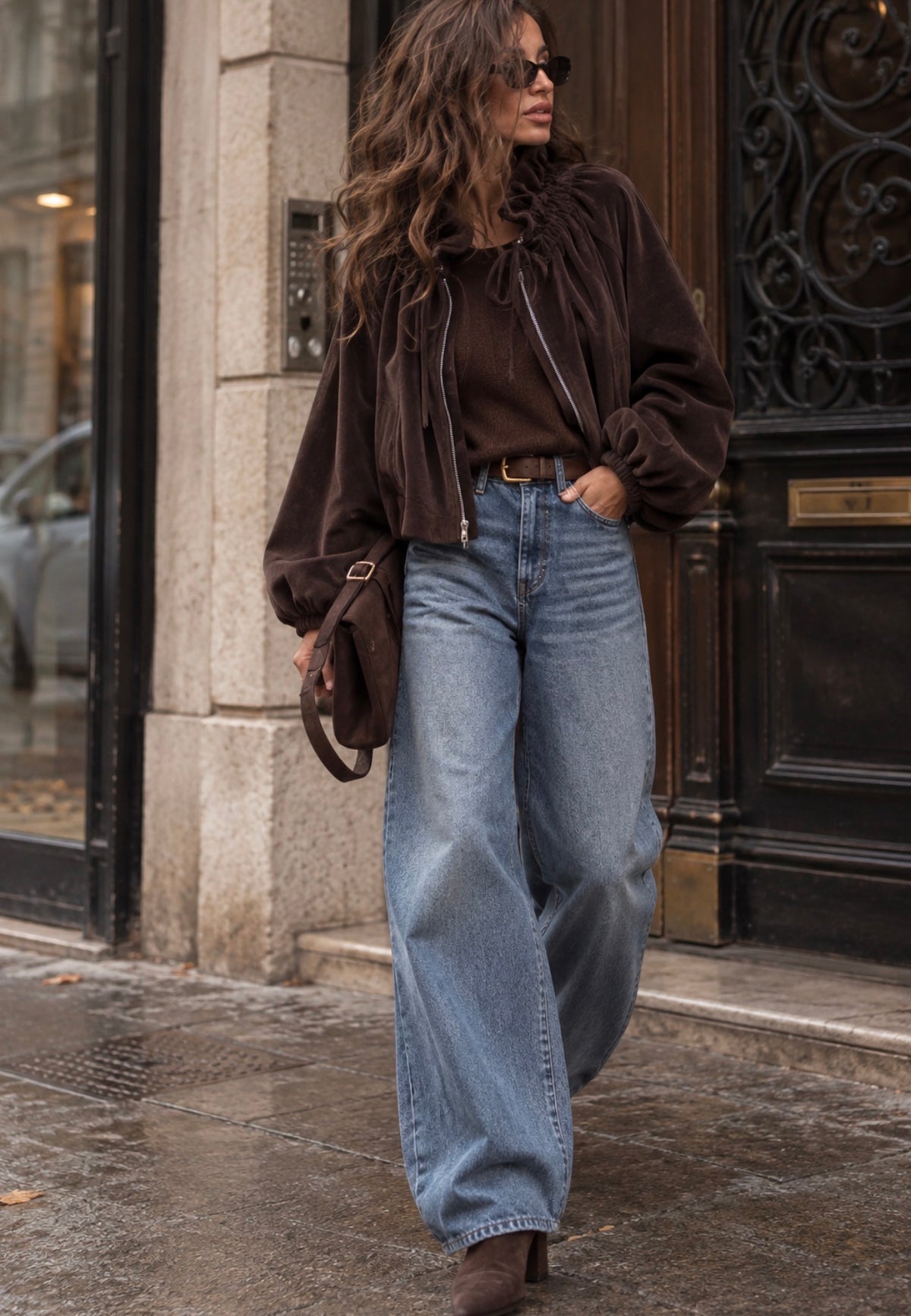 Blouson velours - MARCELINE - Chocolat