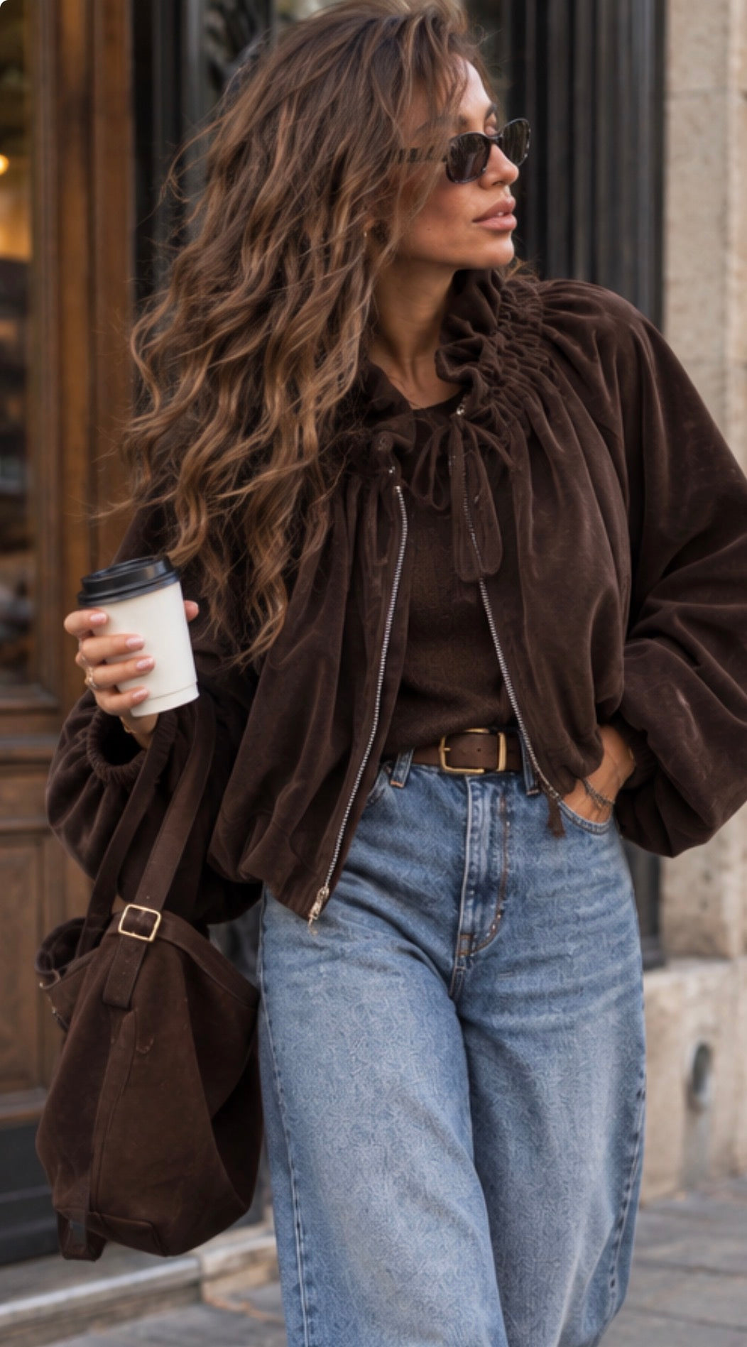 Blouson velours - MARCELINE - Chocolat