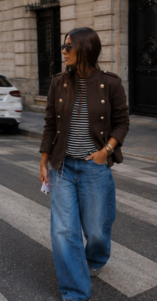 Veste style officier - LEANDRO- Chocolat