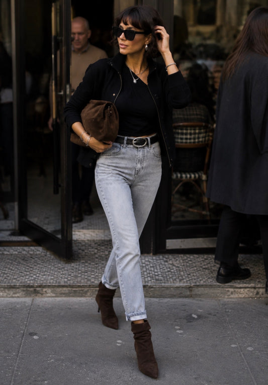 Jean coupe droite - Mom Fit - Gris