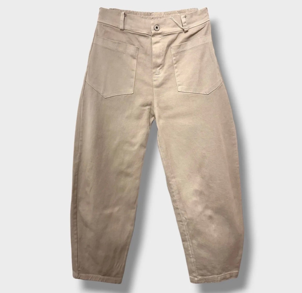 Pantalon en toile de coton coupe barrel - Beige